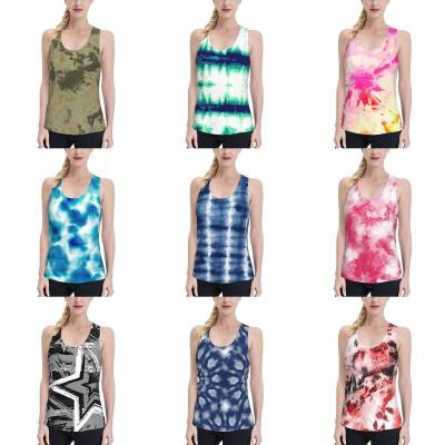 China Anti-pilling 3D Printed Tie Dye Women Vest Stretch Sports Vest Tie Dye Sports Tee Women Female Casual Printed Vest for sale