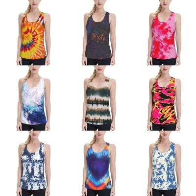 China Anti-pilling 3D Printed Tie Dye Women Vest Stretch Sports Vest Tie Dye Sports Tee Women Female Casual Printed Vest for sale