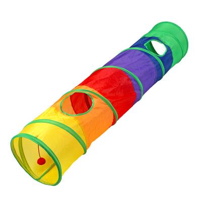 China Viable Folding Cat Channel Color Stitching Pet Toy Rainbow Color Cat Tunnel Fun Cat Toy Pet Tunnel Customization for sale