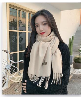 China 2022 New Hot Selling Solid Color Warm Cashmere Hijab Scarf Soft Smooth Feeling Scarf for sale