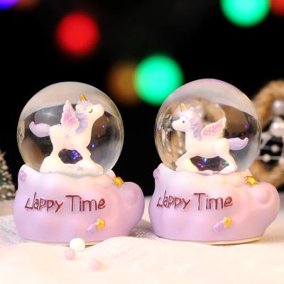 China Europe Gifts Fantasy Girl Heart Rainbow Unicorn Crystal Ball Music Box Snowflake Party Moon Lights Desktop Decorations for sale