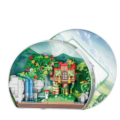 China Interesting Metal Box Construction Building Block Bricks Children Girl Eco-friendly Material Treehouse Model Toy for sale