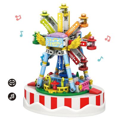 China Eco-Friendly Material 2023 Toys Kids Birthday Christmas Gifts Turn Game Music Box Ferris Wheel Model Diy Building Blocks Bricks Educational Toys for sale