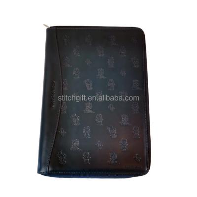 China Documents Packing Customized Genuine Leather Business Briefcase Leather Zipper Leather Organizer for sale