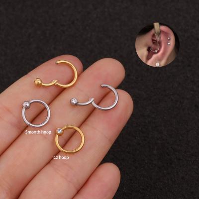 China 16G Stainless Steel Cartilage Piercing Jewelry CLASSIC Huggie Cut Smooth CZ Circle Earring For Women Mens for sale