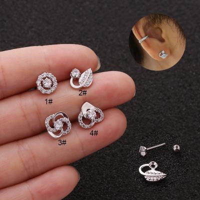 China CLASSIC Piercing Earring Silver/Gold Color Flower Feather CZ Tiny Ear Studs Cartilage Helix Tragus Women Jewelry for sale