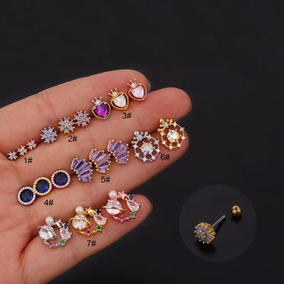 China New Fashion Rainbow CZ Crystal Cartilage Rook Tragus Daith CLASSIC Cute Multicolor Ear Lobe Piercing Studs For Girls for sale