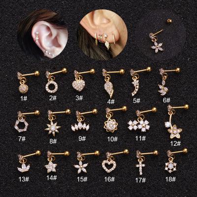 China CLASSIC Tasty Gold CZ With Flower Star Moon Pendants Cartilage Helix Lobe Circle Dangle Ear Piercing Dangle Earring for sale