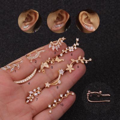 China CLASSIC Gift Misfit Plant Ear Crawlers Flower Leaf Gecko Ear Climbers Helix Cartilage Puncture Ear Slap Earring for sale