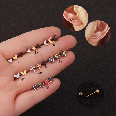 China CLASSIC fashion jewelry wholesale full moon star cross stainless steel tiny helix front rook piercing mini earring for sale