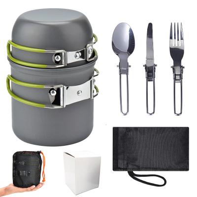 China Outdoor Camping Hiking Outdoor Amazon Travel Hot Pot Set 1-2 Person Portable Camping Cooker With Cutlery for sale