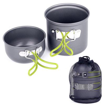 China Outdoor Camping Raising Amazon Hot Sale Traveling Outdoor Cookware Set Portable Stove Set Pot Combination Picnic Stove Cookware Set Camping 1-2 People for sale