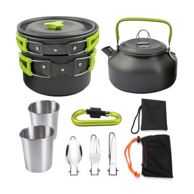 China Outdoor Camping Raising BBQ Traveling Cookware Set Lightweight Camping Cookware Set BBQ Tableware Cookers for sale