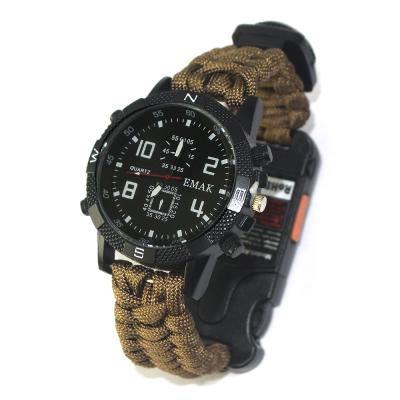 China Survival Kit Paracord Survival Military Braided Watch, Multifunction Thermograph Compass Metal Dial Dish Watch for sale