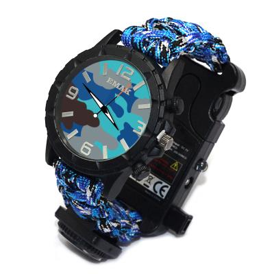 China Outdoor Sports Watch Camouflage Dial Dish Compass Outdoor Paracord Watch, Multifunctional Laser Light Buckle Watch, Promotion Gift Watch for sale