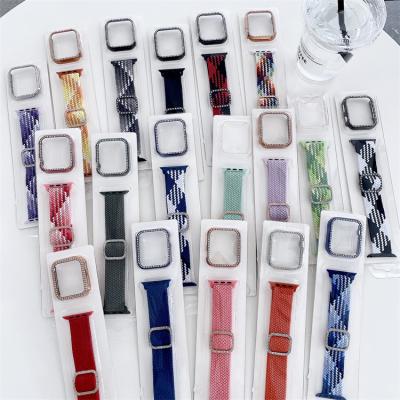 China Nylon Adjustable Sports Band Buckle Nylon Braided Strap With Diamond Buckle Watch Case For Apple 42mm 40mm 38mm 44mm Watch for sale