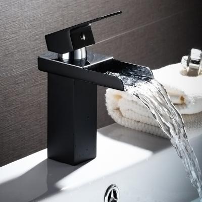 China Contemporary Black Color Half Bathroom Waterfall Black Paint Faucet for sale