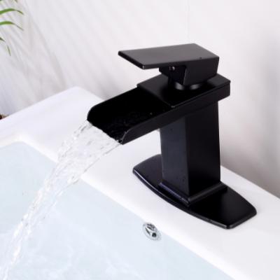 China Amazon Contemporary hot sellerLuxury copper material black color bathroom waterfall basin faucet with apron for sale