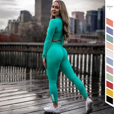 China Antibacterial Custom Made Long Sleeve Crop Cloth Gym Set Women Gym Workout Upper Leg Warmers High Waisted Seamless Sexy Leg Warmers Set for sale