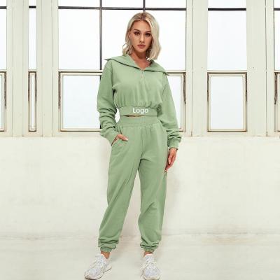 China Autumn Breathable Winter Suits Crop Tops Women Sets Two Piece Jogger Set Zipper Hoodies Loose Jogger Sweatpants Women Jogger Suits for sale