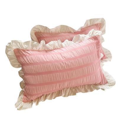 China Lovely Princess Heart Girl Ins Style Solid Color Pillow Case Anti-static Pillow Cover for sale