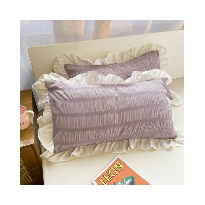 China Factory price anti-static brushed microfiber pillowcase princess ruffler cotton seersucker dreamy pillowcase for sale