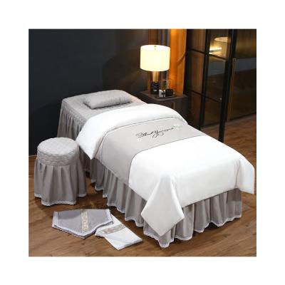 China Nondisposable Wholesale Customized Beauty Bedspread 4 Pieces Sheet Set Massage Bedding Set Salon Spa for sale