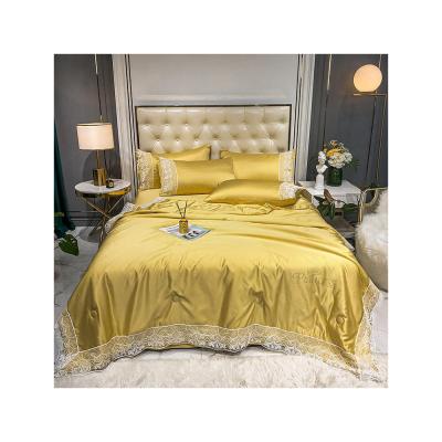 China Ice Silk Summer Four Piece Comforter Pillow Case Sheet Anti-static Washed Cool Thin Cool Bedding Set for sale