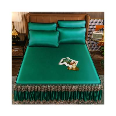 China Nordic simple washable ice silk bedspread wholesale anti-static cooling bed skirt three-piece set for sale