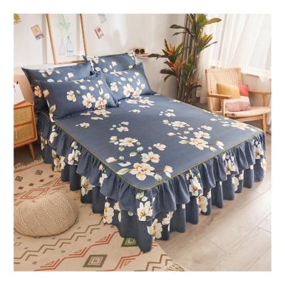 China New Home Decoration Lace King Queen 100% Polyester Brushed Fitted Sheet Pillowcase Printed Bed Skirt for sale