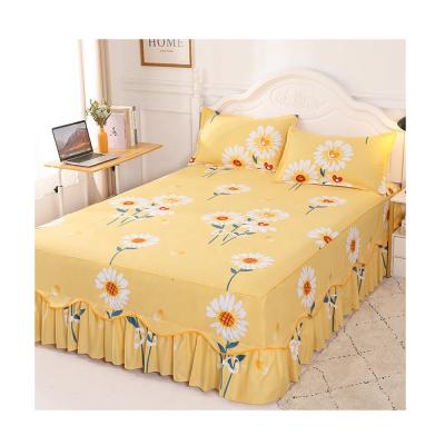 China Cheap Jacquard Printed Seams Aloe Brushed Cotton Lace Bedspread Sheets Bed Skirt Three Piece Set for sale