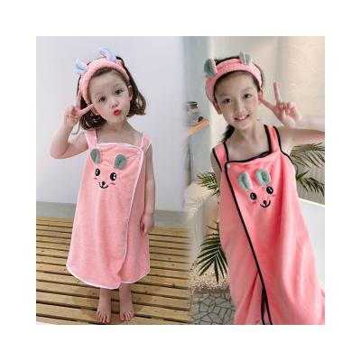 China Kids Hypoallergenic Coral Thick Absorbent Embroidery Dress Cartoon Velvet Home Factory Factory Portable Children's Bath Towel for sale