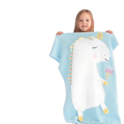 China Amazon Hot Selling High Quality Anti-static 3D Baby Knitted Unicorn Blanket Children's Throw Blanket for sale