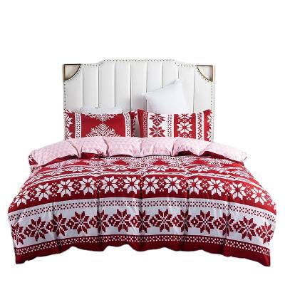 China Amazon King Queen 4pcs Snow Duvet Cover Kit Anti-static Warm Printed Red Christmas Sheet Set for sale