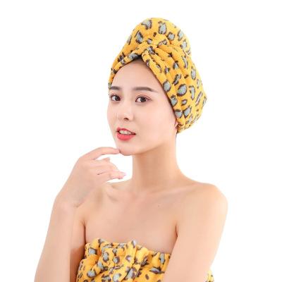 China Wholesale-Sustainable Super Absorbent Shower Hair Drying Towel Lady SPA Lady SPA Turban Hat Leopard Print Towel for sale