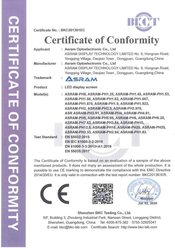 CE - Dongguan Asram Optoelectronic Co., Ltd.