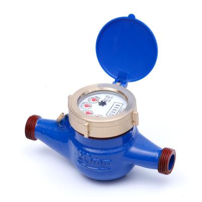 China ISO 4064 Class B 20mm Cast Iron Shell Multi-Jet Dry Dial Cold Water Meter With Copper Connector Nut for sale