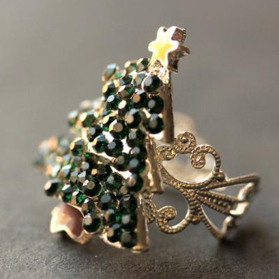 China Eico Cute Silver Rhinestone Zircon Christmas Tree Rings Adjustable Open Finger Ring Christmas Jewelry Gift For Girl for sale