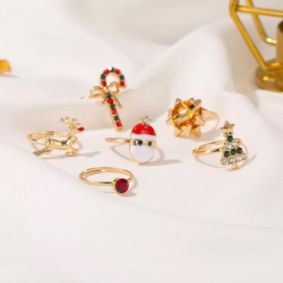 China Eico Cute Gold Plated Zircon Christmas Cartoon Rings Open Adjustable Sets For New Year Party Jewelry Trendy Ring for sale