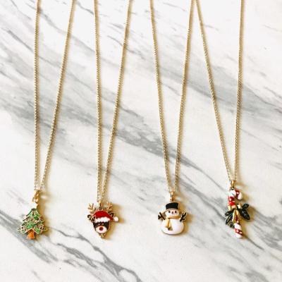 China Eico Color Cute Tiny Christmas Decorations Zircon Choker Necklace Set Snowman Tree Pendant For Christmas Jewelry Gift for sale