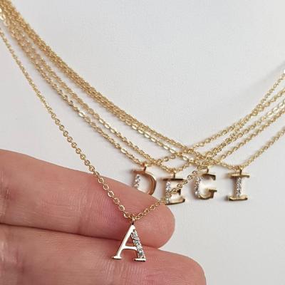 China Eico TRENDY Zircon Letter Gold Plated Initial Necklace Women Initial Choker Necklace for sale