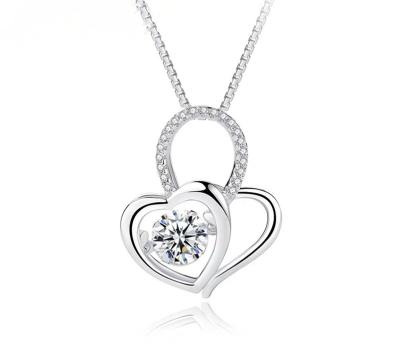 China New Arrival Trendy Wholesale Korean Fashion Eico Jewelry Double Heart Pure Silver Necklace For Women for sale