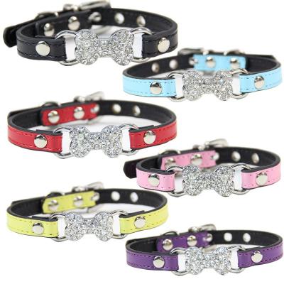 China Padded Contrast Color Pet Supplies Collar Pu Dog Collar Faux Stone Collar Cat Leather Cat Collar for sale