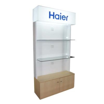 China Custom Wooden Glass Mall Supermarket Electrical Appliances Cabinet Rack Showcase With Light for sale