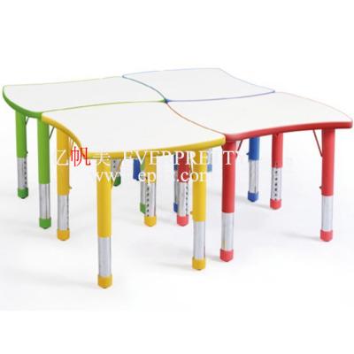 China Wooden Kid's Furniture U Shape Desk&Chair Yellow Color Durable Wood And Metal Construction for sale