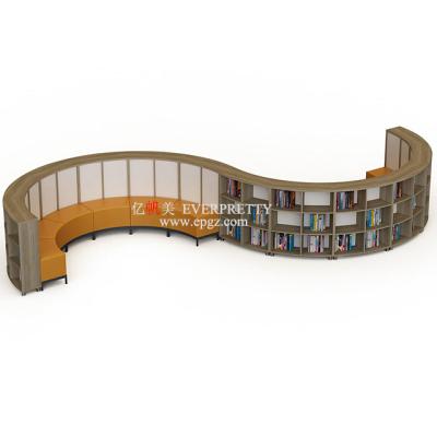 China Modern Library Furniture Shelving Book Rack S Shaped Shelving With Soft Seating for sale