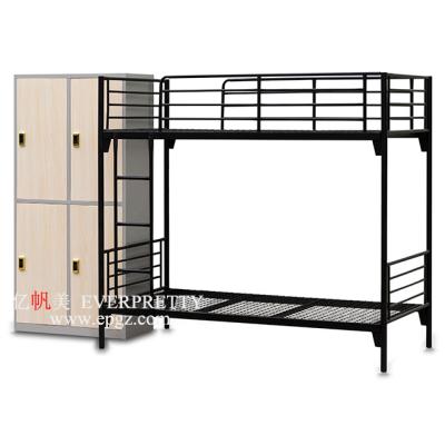 China Bunk Bed School Dorm Furniture Kids Metal Double Bunk Bed With Four Door Wooden Locker for sale