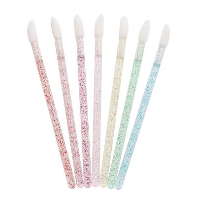 China Beauty Care Makeup Tools Crystal Stick Portable Flocking Lip Brush Disposable Solid Lip Brush Applicator for sale