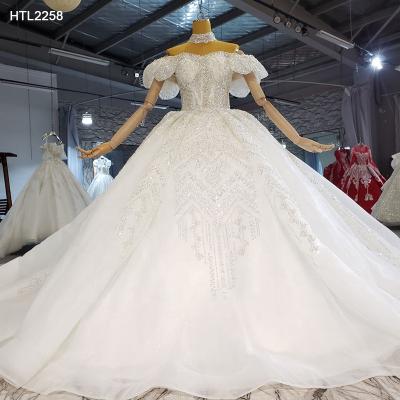 China Jancember HTL2258 2021 New Anti-Static Luxury Romantic Pearl Diamond White Off-the-Shoulder Wedding Dress for sale