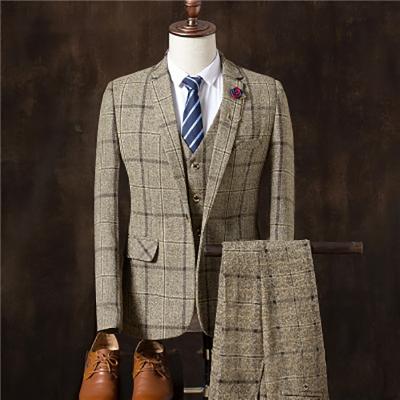 China 2021 New Anti-wrinkle Suit Ykk001 Autumn And Winter Foreign Trade Slim Men's Three-piece Suit Plaid Suit for sale